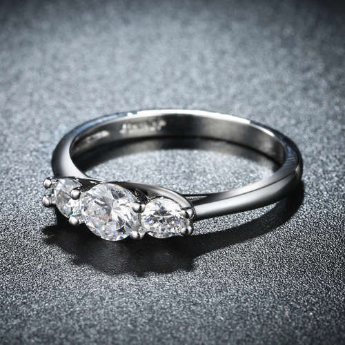 New 18K RGP in white gold, ladies Engagement style ring with 3 Genuine Austrian crystals