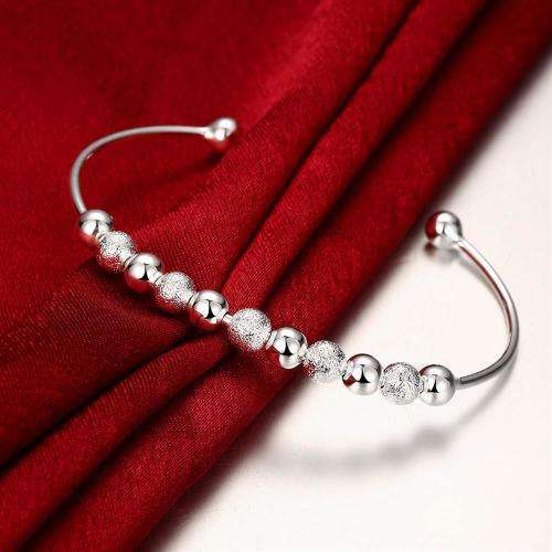New 925 Sterling Silver filled ladies bangle with bead and sandblasted detail