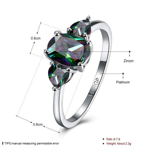 Tri stone created Mystic topaz ring, genuine Platinum plated