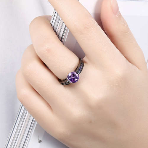 2ct Cr. Amethyst ring, genuine Black gun metal plated