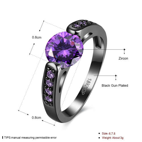 2ct Cr. Amethyst ring, genuine Black gun metal plated