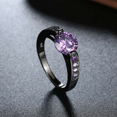 2ct Cr. Amethyst ring, genuine Black gun metal plated
