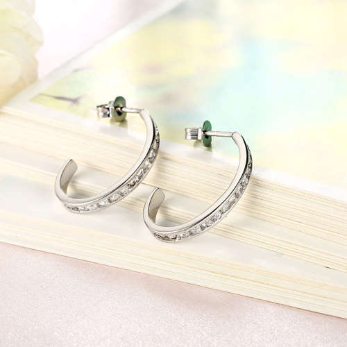 Ladies Half Hoop Earrings, chanel set with Genuine Austrian Crystals