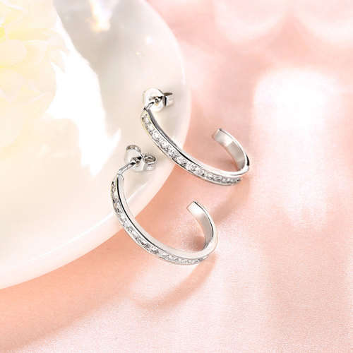 Ladies Half Hoop Earrings, chanel set with Genuine Austrian Crystals