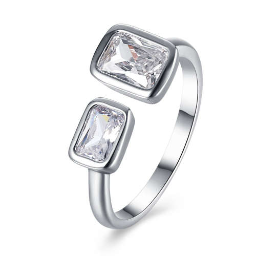 18K RGP in white gold, Ladies dual simulated diamond ring
