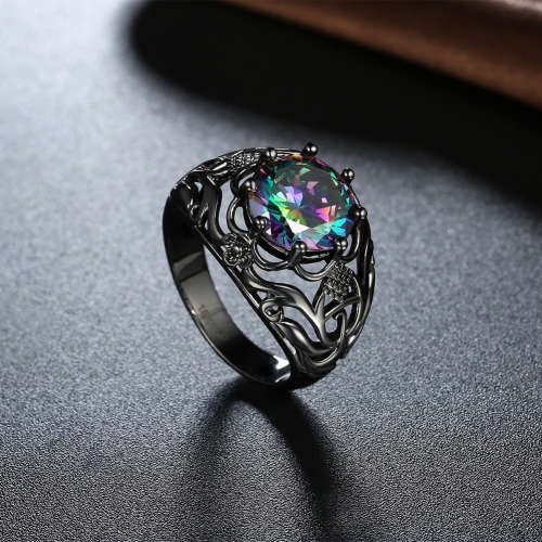2ct Cr. Mystic Topaz ring, genuine Black gun metal plated