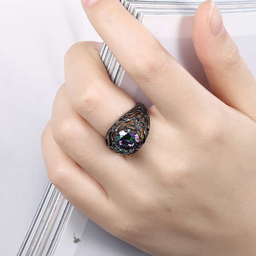 2ct Cr. Mystic Topaz ring, genuine Black gun metal plated