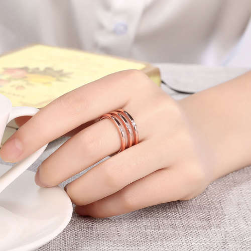 18K RGP in rose gold Triple Row ring with Genuine Austrian crystals