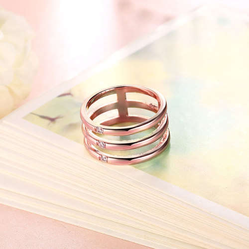 18K RGP in rose gold Triple Row ring with Genuine Austrian crystals