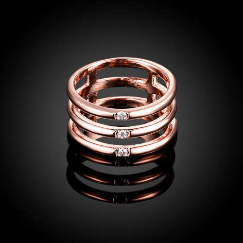 18K RGP in rose gold Triple Row ring with Genuine Austrian crystals
