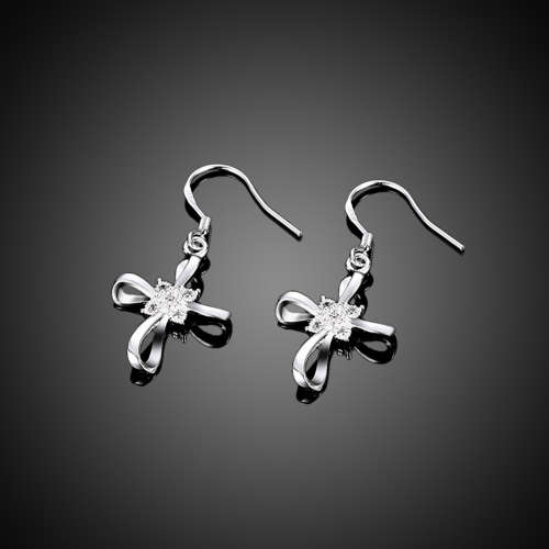925 Sterling Silver filled Ladies cross earrings with Genuine Crystal detail