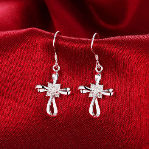 925 Sterling Silver filled Ladies cross earrings with Genuine Crystal detail