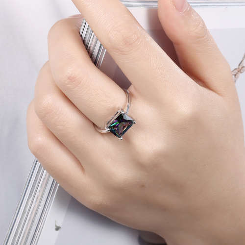 18K RGP in white gold, Ladies 2cr simulated Mystic topaz ring
