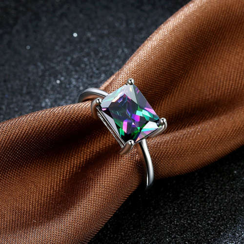 18K RGP in white gold, Ladies 2cr simulated Mystic topaz ring