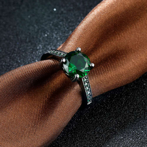 Genuine gun metal plated, Ladies 2cr simulated emerald ring