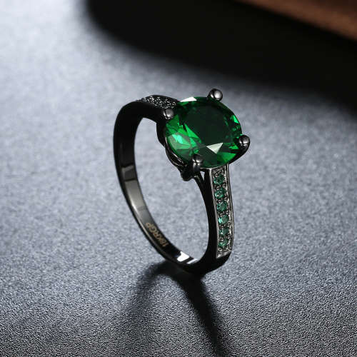 Genuine gun metal plated, Ladies 2cr simulated emerald ring