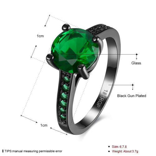 Genuine gun metal plated, Ladies 2cr simulated emerald ring
