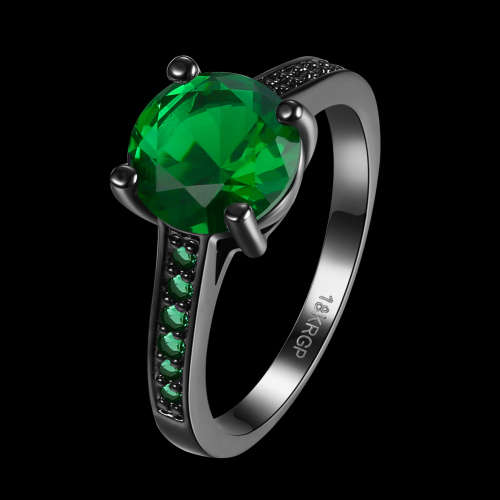 Genuine gun metal plated, Ladies 2cr simulated emerald ring