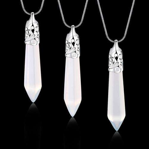 New 925 sterling silver plated White Opal stone necklace