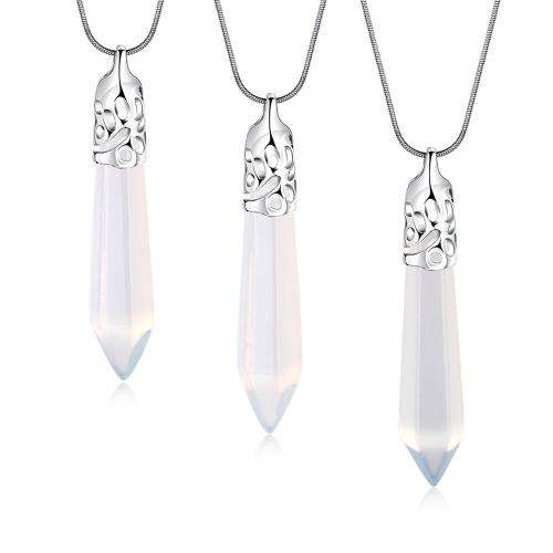 New 925 sterling silver plated White Opal stone necklace