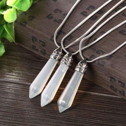 New 925 sterling silver plated White Opal stone necklace