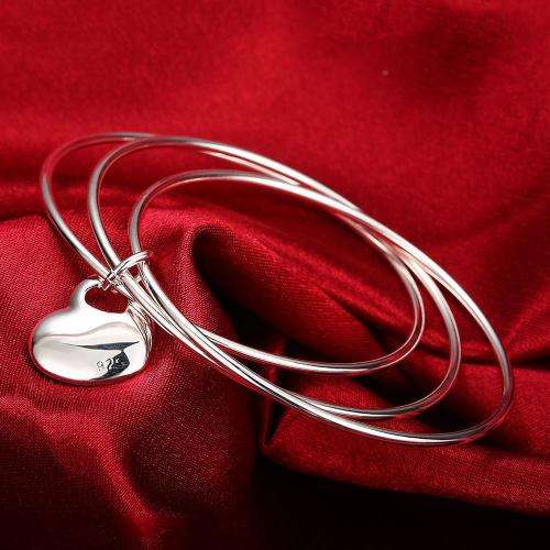 New 925 Sterling silver filled double linked Heart charm bangle