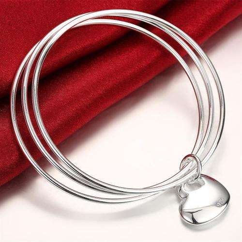 New 925 Sterling silver filled double linked Heart charm bangle