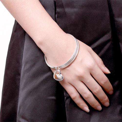 New 925 Sterling silver filled double linked Heart charm bangle