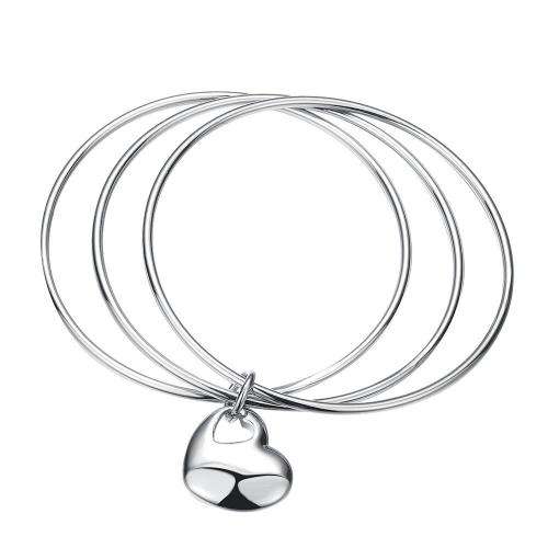 New 925 Sterling silver filled double linked Heart charm bangle