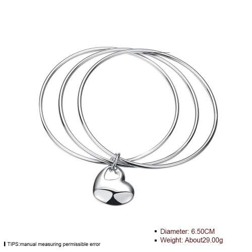 New 925 Sterling silver filled double linked Heart charm bangle