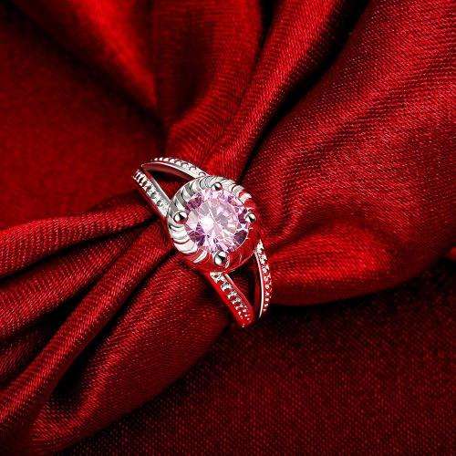 New 925 sterling silver filled Ladies pink engagement style ring
