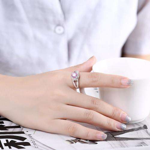 New 925 sterling silver filled Ladies pink engagement style ring