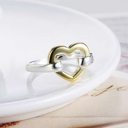 New 925 Sterling silver filled, Cute Ladies 2 tone Heart style ring