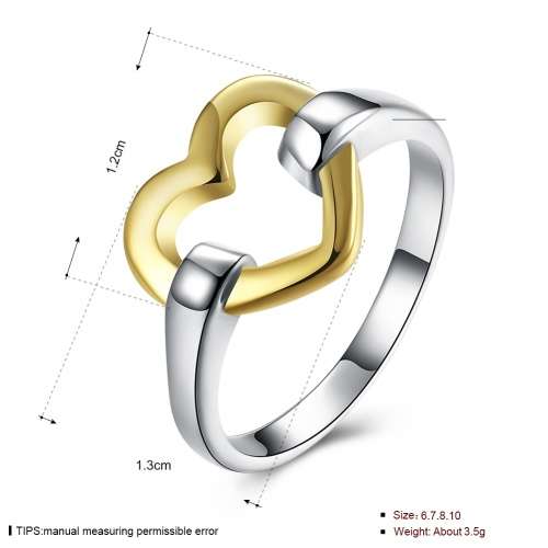 New 925 Sterling silver filled, Cute Ladies 2 tone Heart style ring