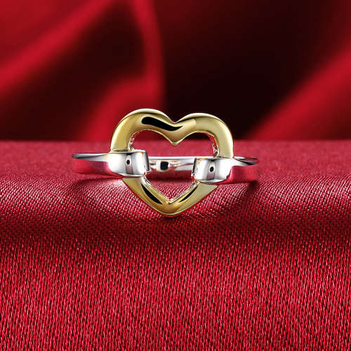 New 925 Sterling silver filled, Cute Ladies 2 tone Heart style ring