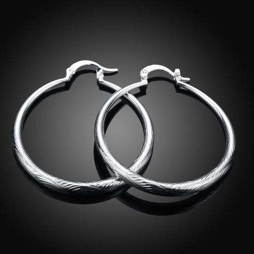New 925 Sterling silver filled Chunky Ladies 4cm Hoop Earrings, with fine detail design