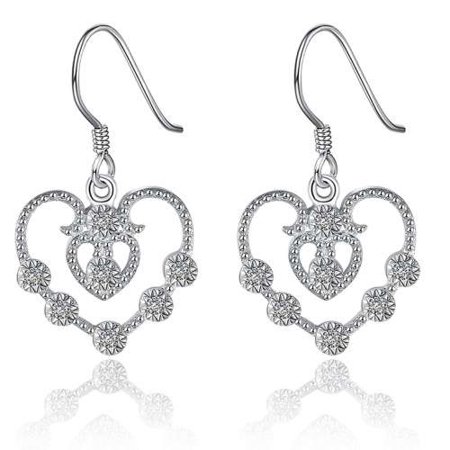 *Local Stock* New 925 Sterling silver filled Filigree heart design earrings with crystal elements