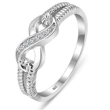 925 Sterling silver Filled, Infinity Style ring with AAA zircons, sizes 6 - 10