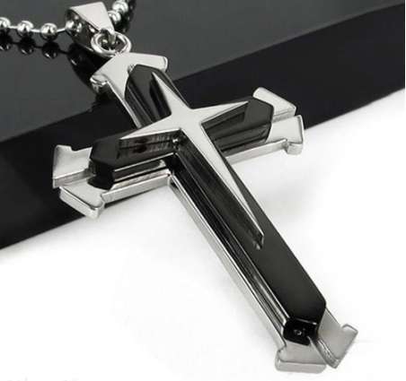 Stunning Men's titanium steel cross necklace, in black or blue