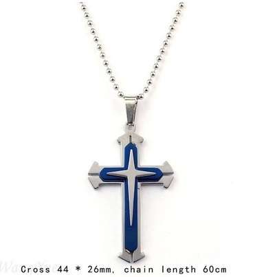 Stunning Men's titanium steel cross necklace, in black or blue