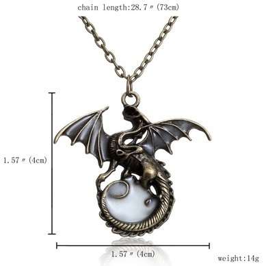 Dragon design, Glow in dark Necklace, 4 colors to choose from