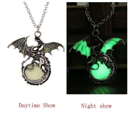Dragon design, Glow in dark Necklace, 4 colors to choose from
