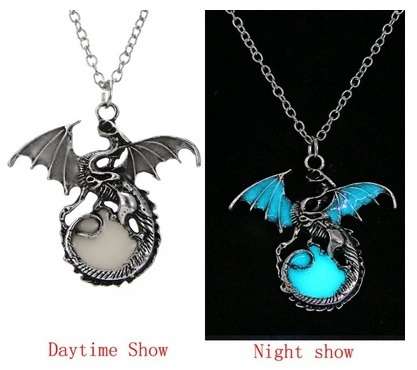 Dragon design, Glow in dark Necklace, 4 colors to choose from