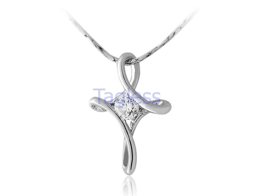*Beautiful*Cross white gold RGP 18k pendant with free chain
