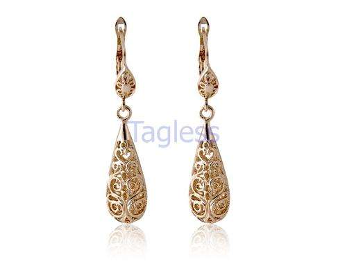 New 18K RGP yellow gold, fine detail Teardrop Earrings
