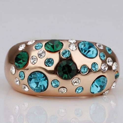 New 18k RGP rose gold with blue and green genuine austrian crystals, A Must Have
