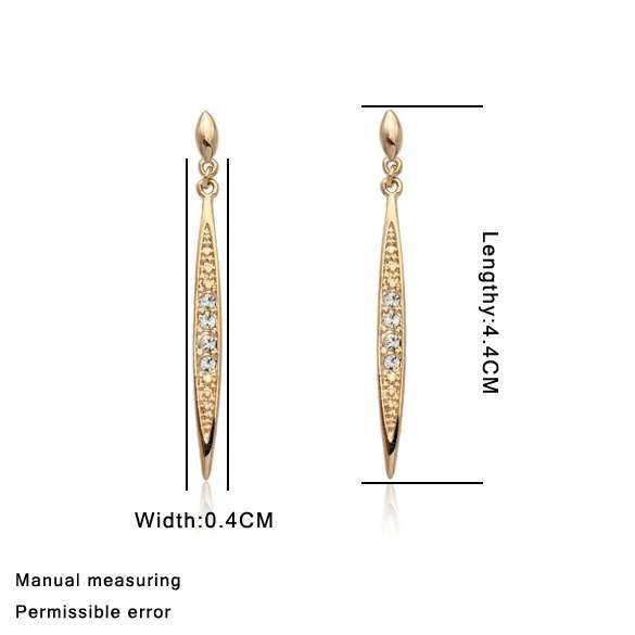 New 18K RGP yellow gold long Teardrop shape Earrings with genuine Austrian crystals