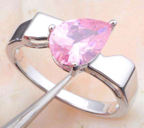 New ladies 925 sterling silver filled Pink Topaz pear shaped ladies ring