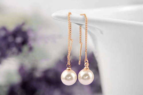 *Local Stock* High quality 18K RGP rose gold chain dangle earrings with shell pearls