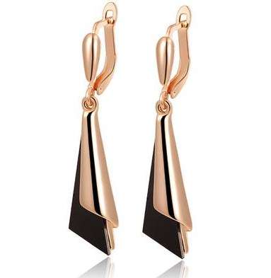 *Local Stock* High quality 18K RGP rose gold drop earrings with black center